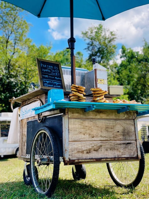 pretzel cart with fresh pretzels for a wedding