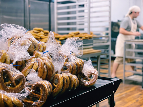 lots of fresh pretzels packaged for wholesale